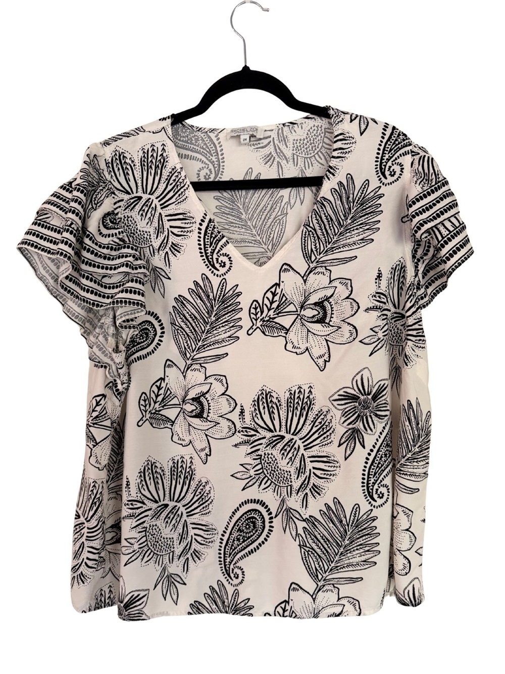Business Casual Rachel Zoe V-Neck Flutter Sleeve Floral Print Top